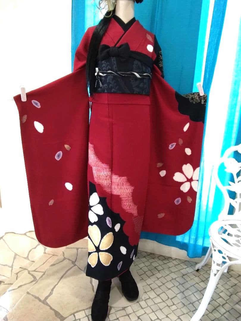 振袖フルセット、正絹成人式、ワイドサイズ、重ね衿帯揚げ帯締め、松坂屋京の名古屋帯