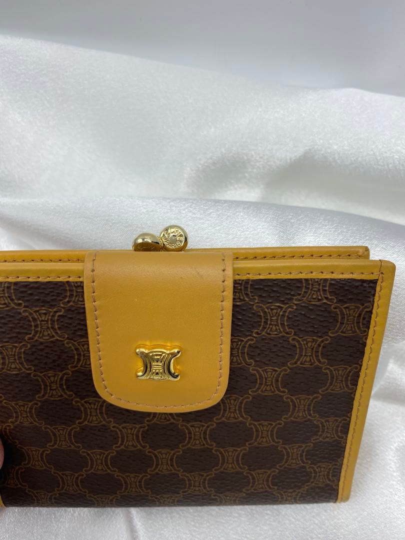 極美品　オールドセリーヌ　がま口　二つ折り財布　マカダム　ゴールド金具