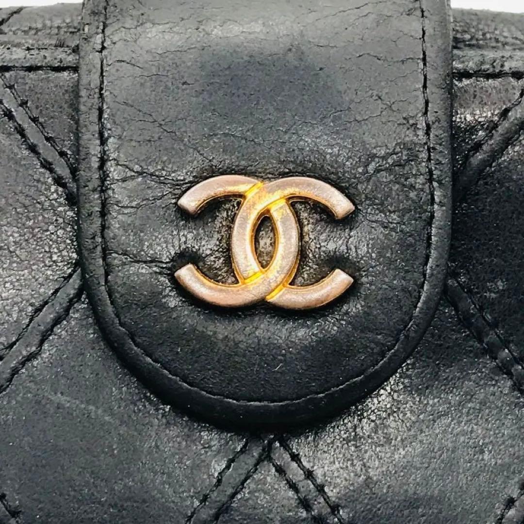 CHANEL✨ ココマーク キルティング 黒 ブラック 二つ折り財布 ロゴ金具