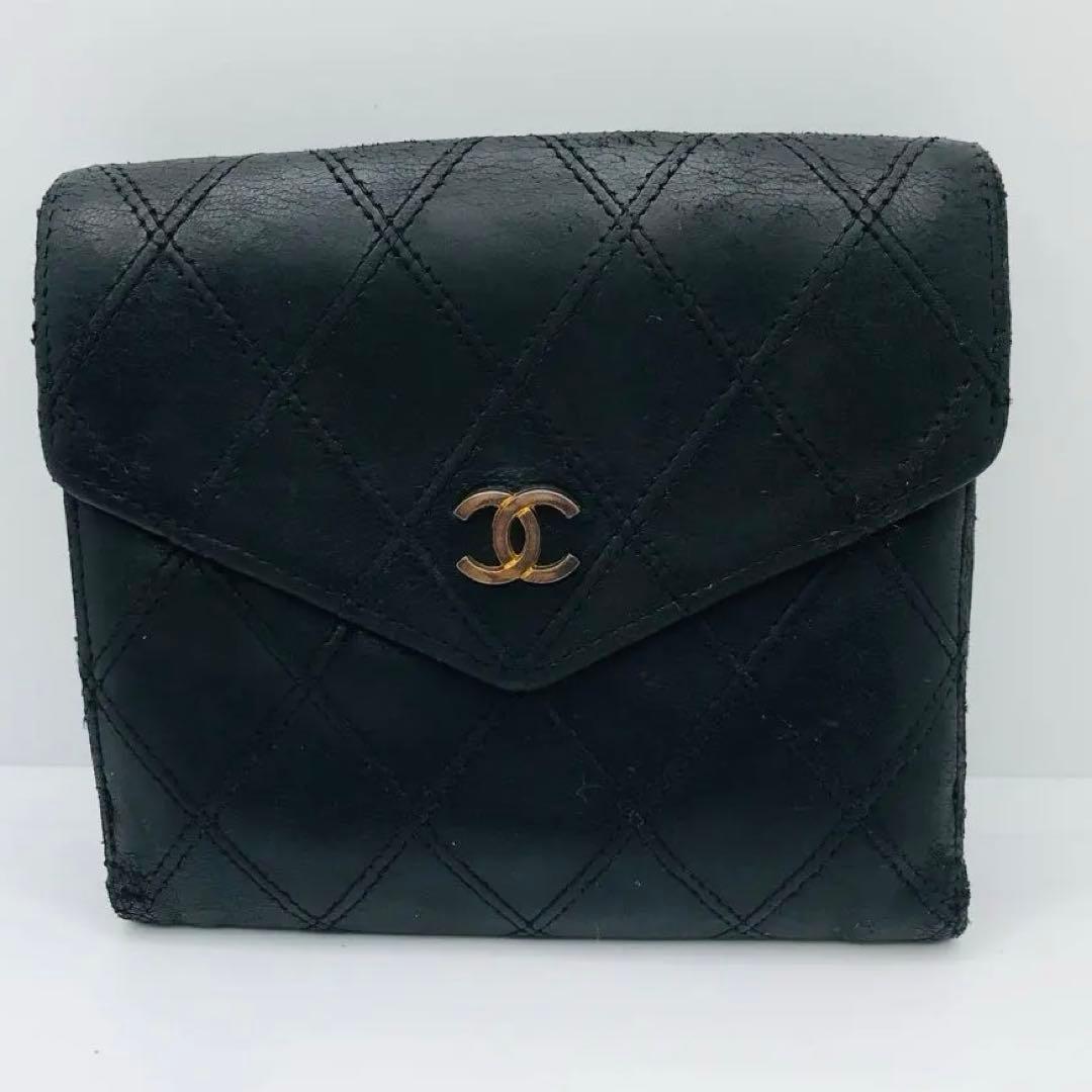 CHANEL✨ ココマーク キルティング 黒 ブラック 二つ折り財布 ロゴ金具
