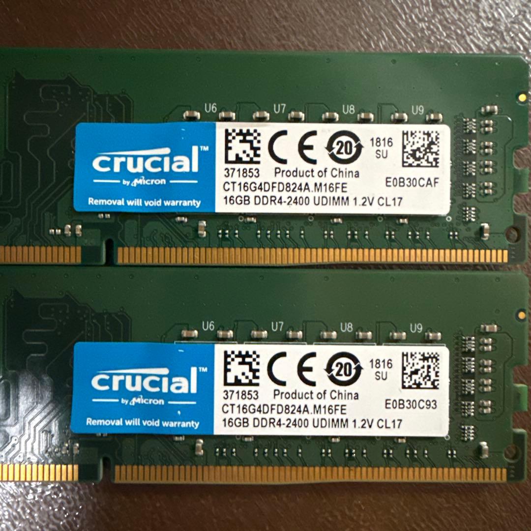 crucial 16GB DDR4-2400 x2枚 合計32GBメモリ