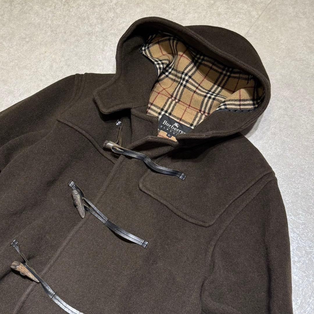 希少 美品 バーバリー ダッフルコート ロングコート ノバチェック カーキ L