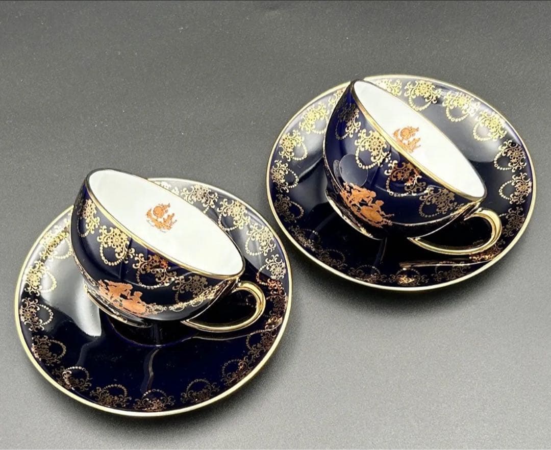【希少】LIMOGES CASTEL 22K金彩 コバルト カップ&ペアセット