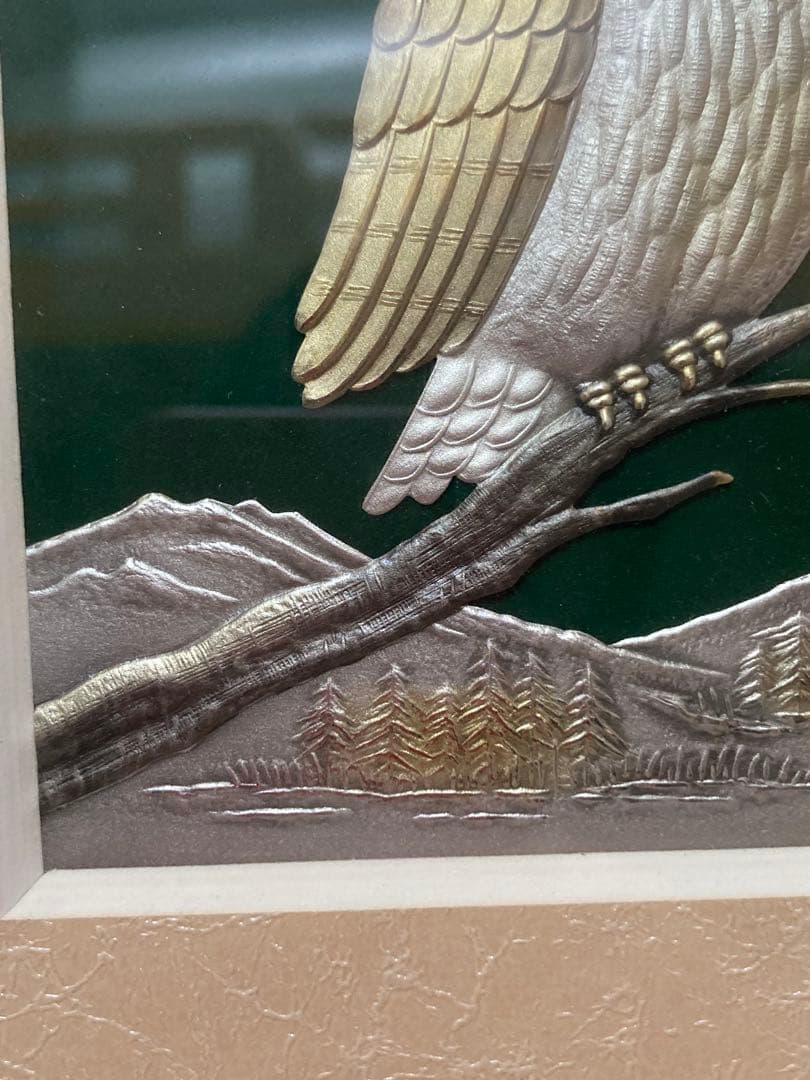 幸福を呼ぶ　純銀ふくろう　レリーフ　TAKEHIKO 武比古作　絵画額 意匠登録