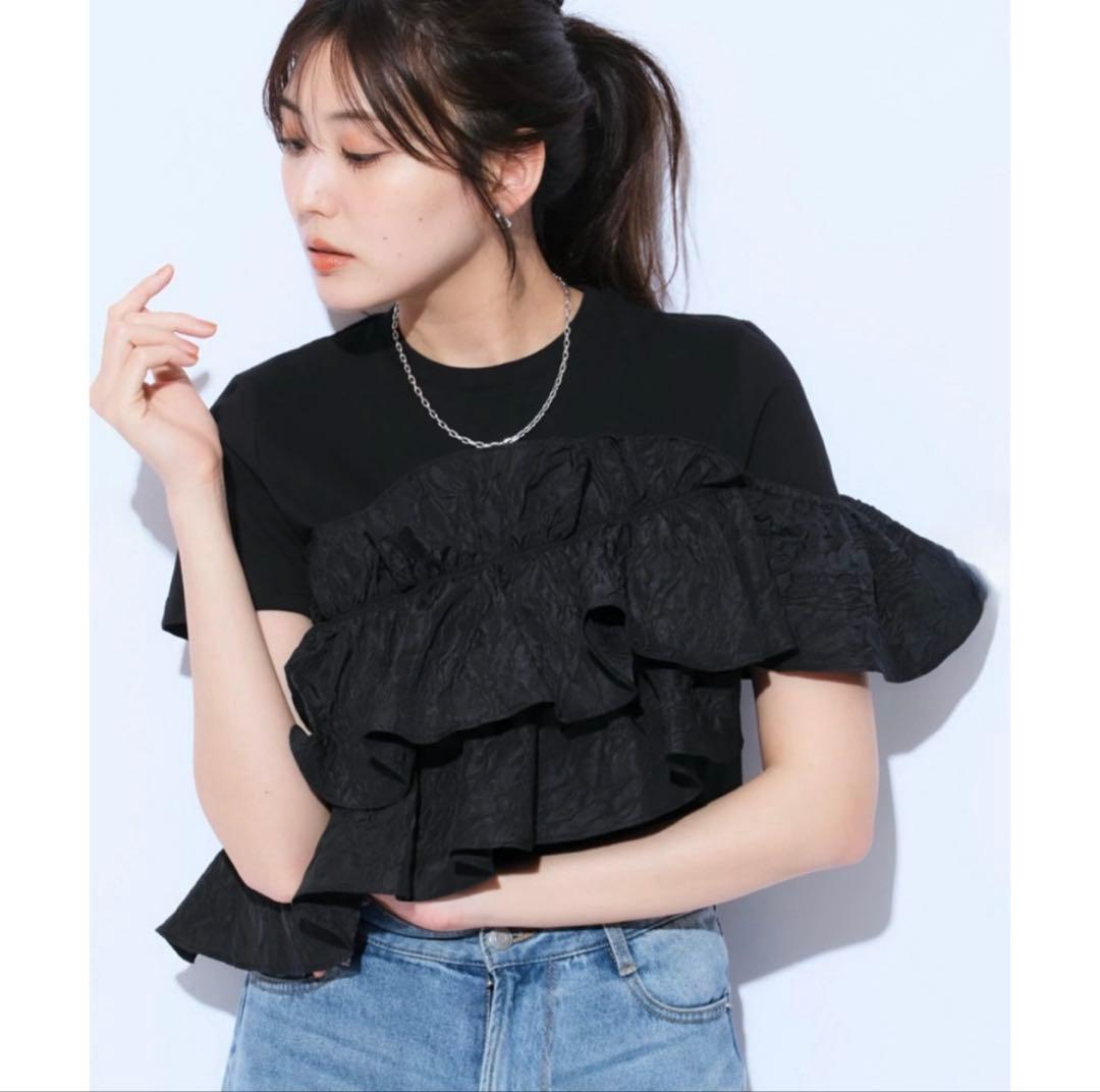 Mystrada マイストラーダ アシメフリルTシャツ ブラック M