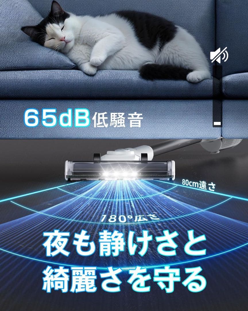 掃除機 コードレス 55KPa超強力吸引&自立式&LEDライト付き&超軽量