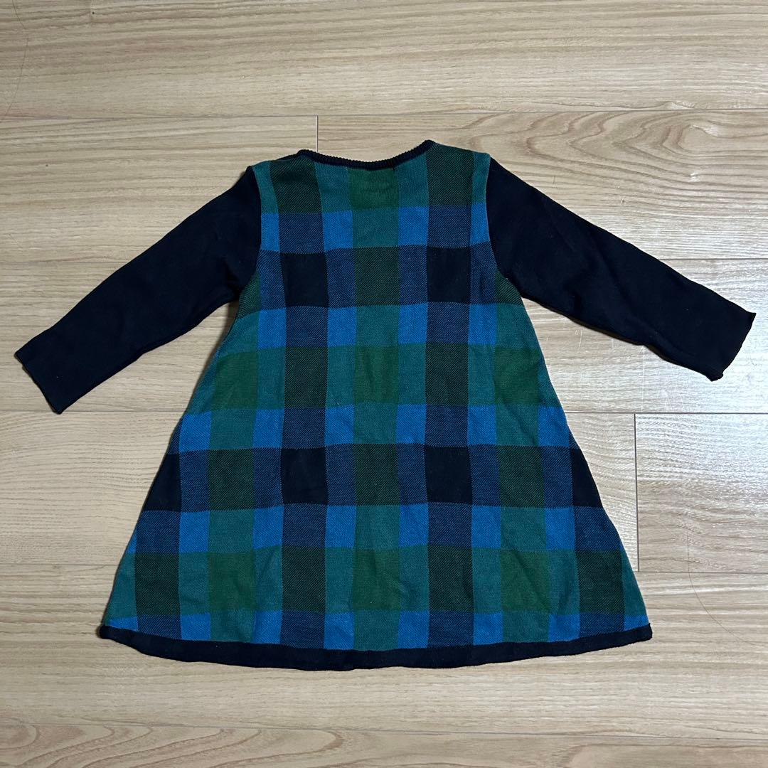 ゆ*い様 familiar 長袖 ニットワンピース チェック 青 クマ うさぎ