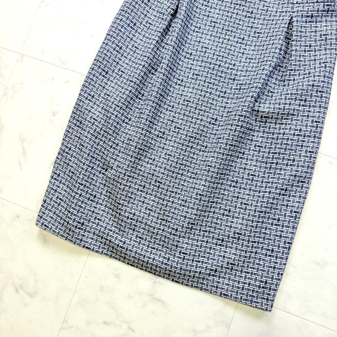 大きいサイズ LL 美品 自由区 ツイードプリントワンピース
