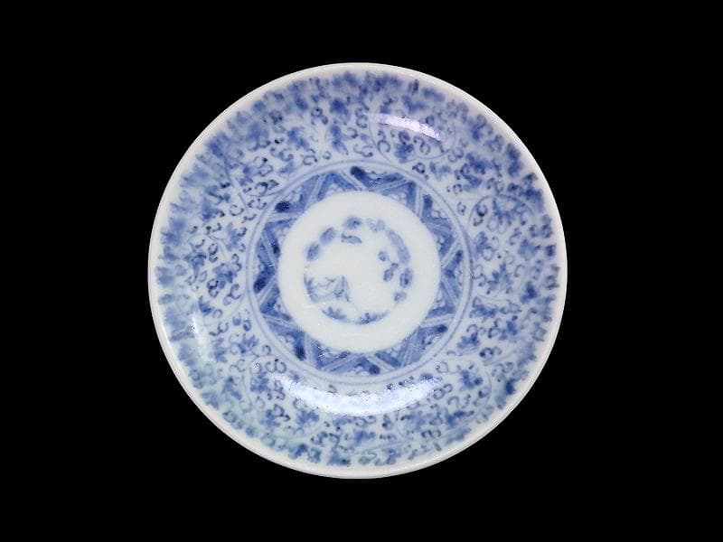 古伊万里　染付　微塵唐草　萩唐草の図　豆皿　C475AS-CXt
