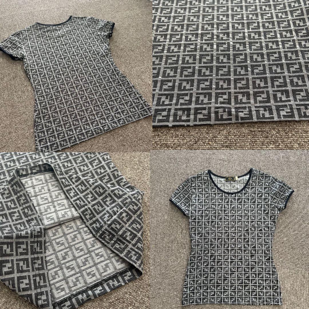 FENDI フェンディ　ズッカ　ブラック　Tシャツ　44　ロゴ　グレー　半袖