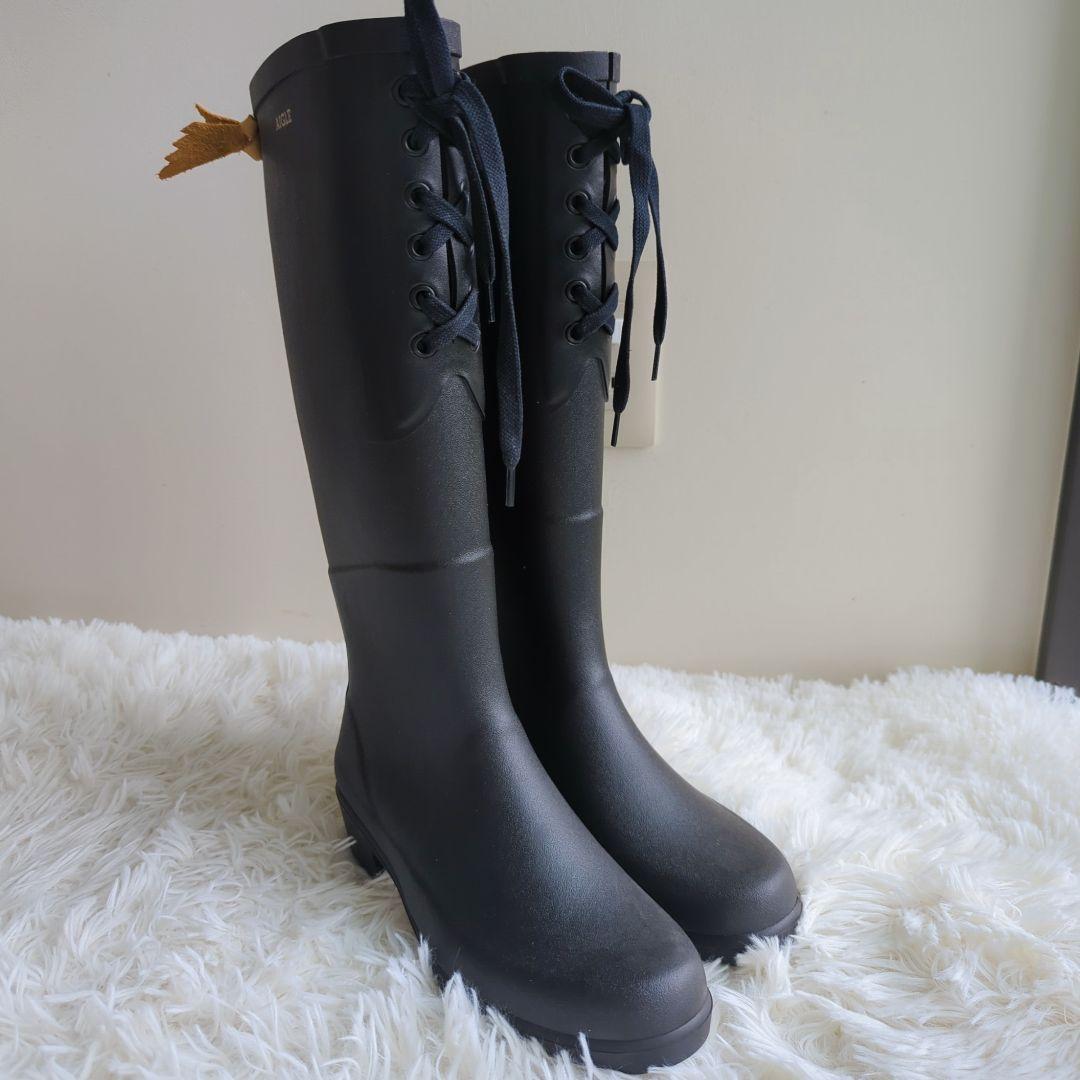 【KRN】エコメルカリ便限定　AIGLE ブラック レインブーツ　37