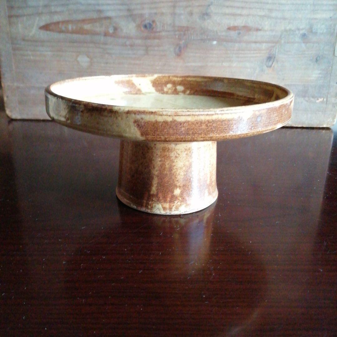 瀬戸焼　加藤春二　伊羅保高坏　19.5cm　昭和中期