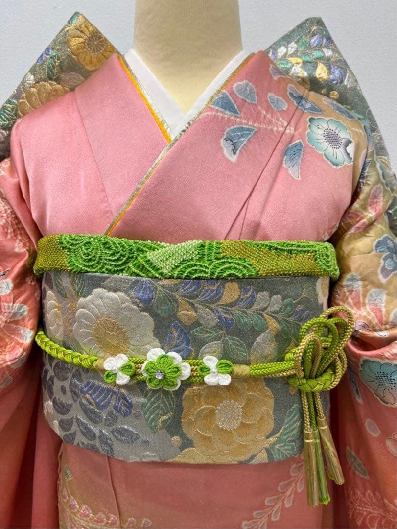 振り袖　フルセット　長襦袢付　辻ヶ花　銀通し　落款　ピンク　暈し　成人式　859