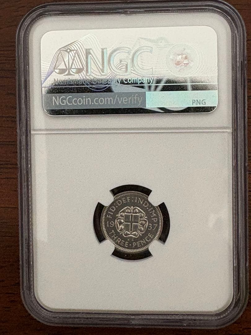 1937 英国 ジョージ6世　3ペンス 銀貨　NGC PF65