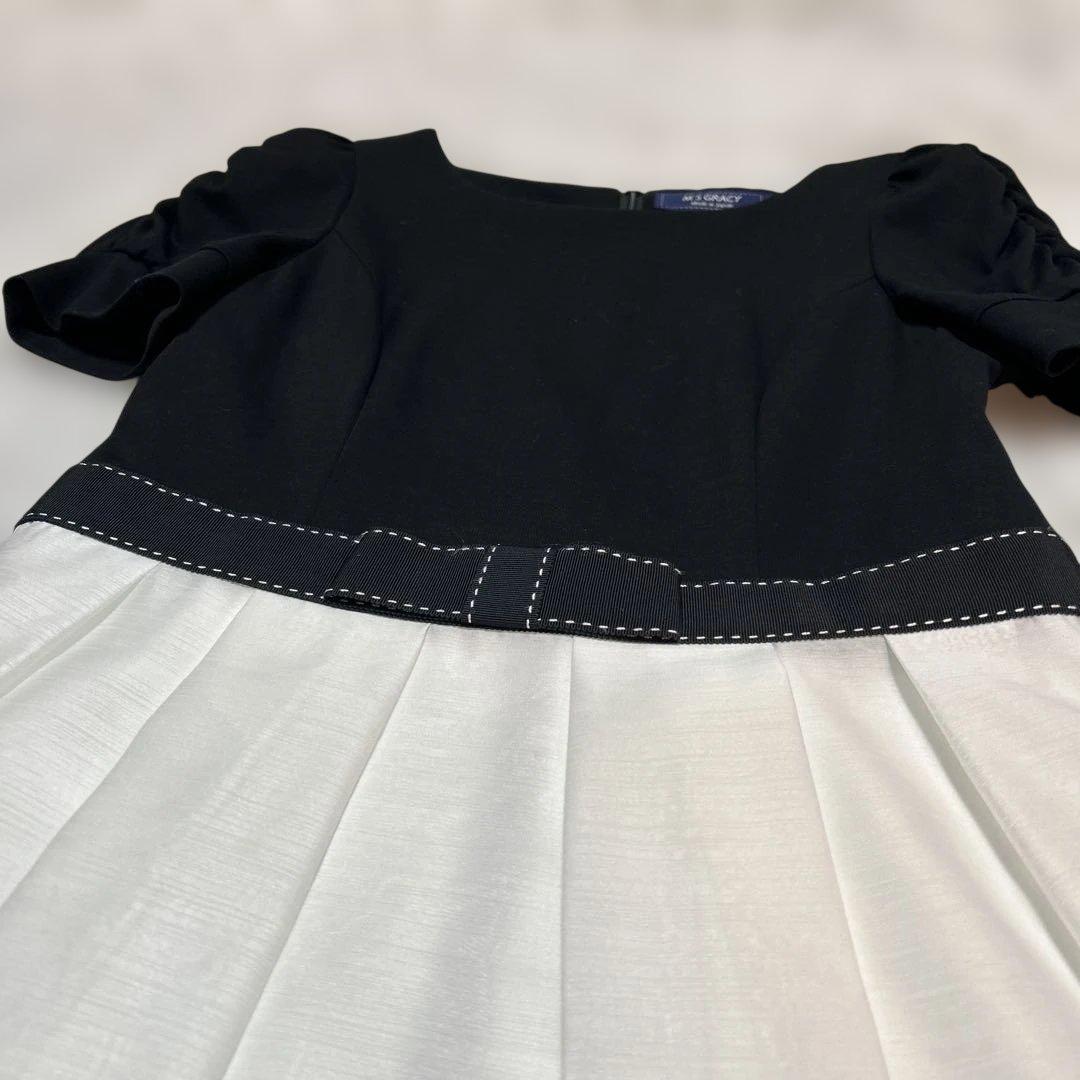 定価4.8万円 M'S GRACY ボーダーリボンプリントワンピース38