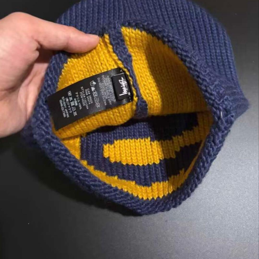 STUSSY ニット帽 ネイビー/イェロー