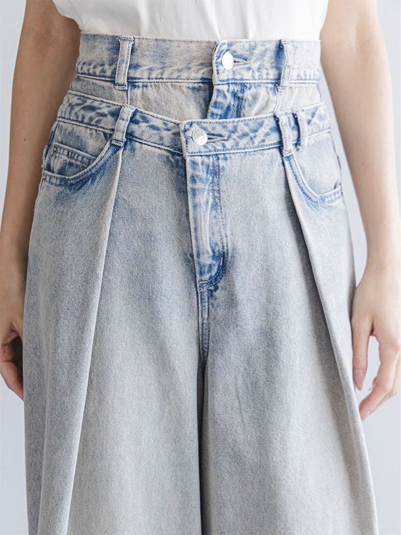 新品タグ付き SNIDEL レイヤードデザインパンツ LBLU
