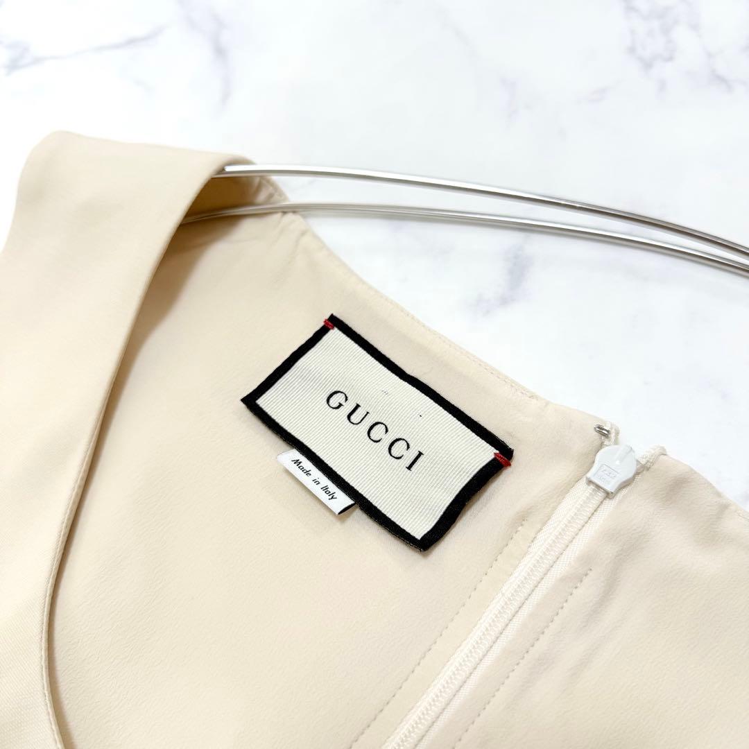 希少✨GUCCI✨シルク混ノースリーブワンピース（L）GGボタン　アイボリー