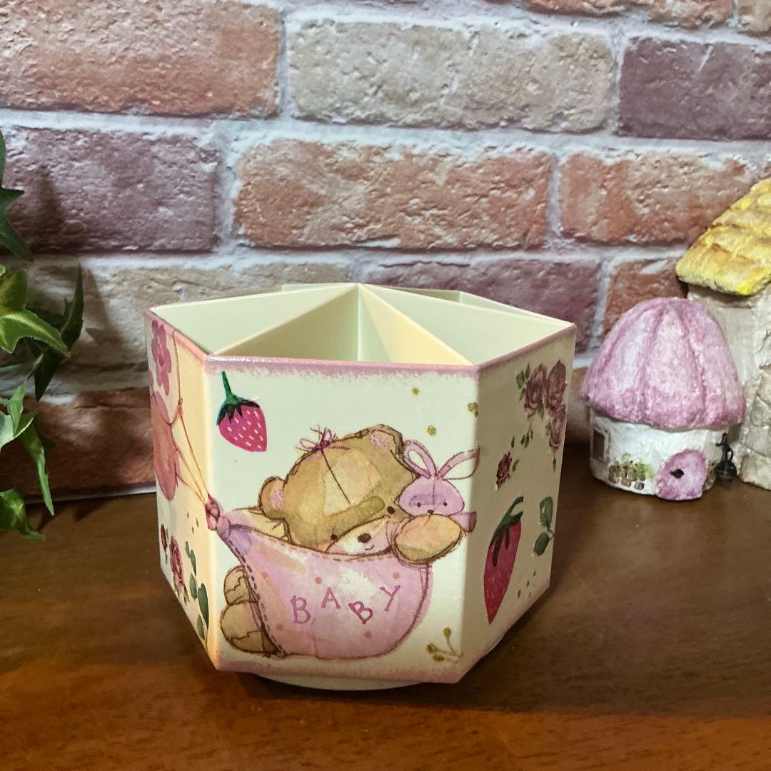 デコパージュ　ハンドメイド　回転式ペン立て　クマちゃん　うさぎちゃん