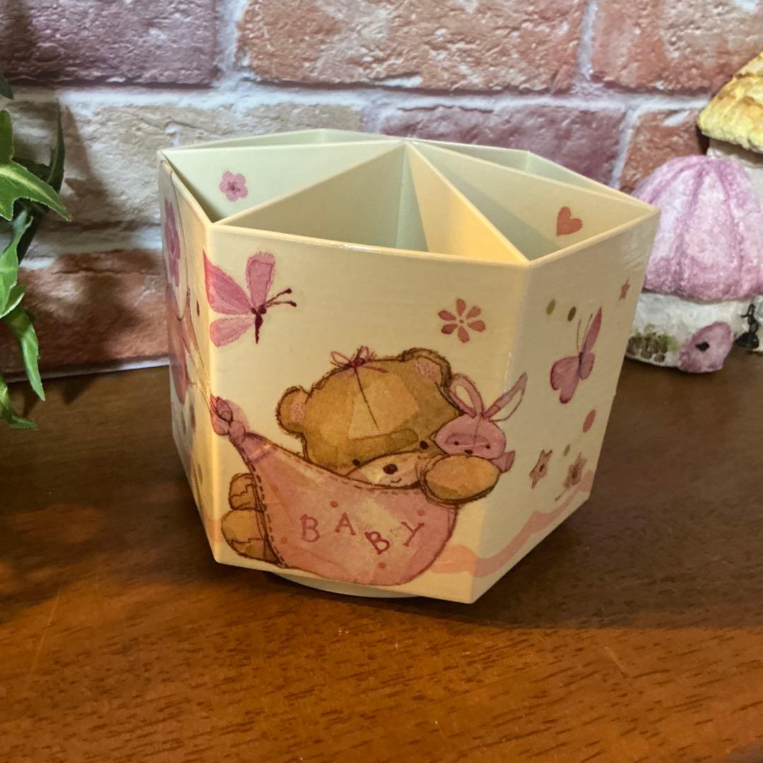 デコパージュ　ハンドメイド　回転式ペン立て　クマちゃん　うさぎちゃん