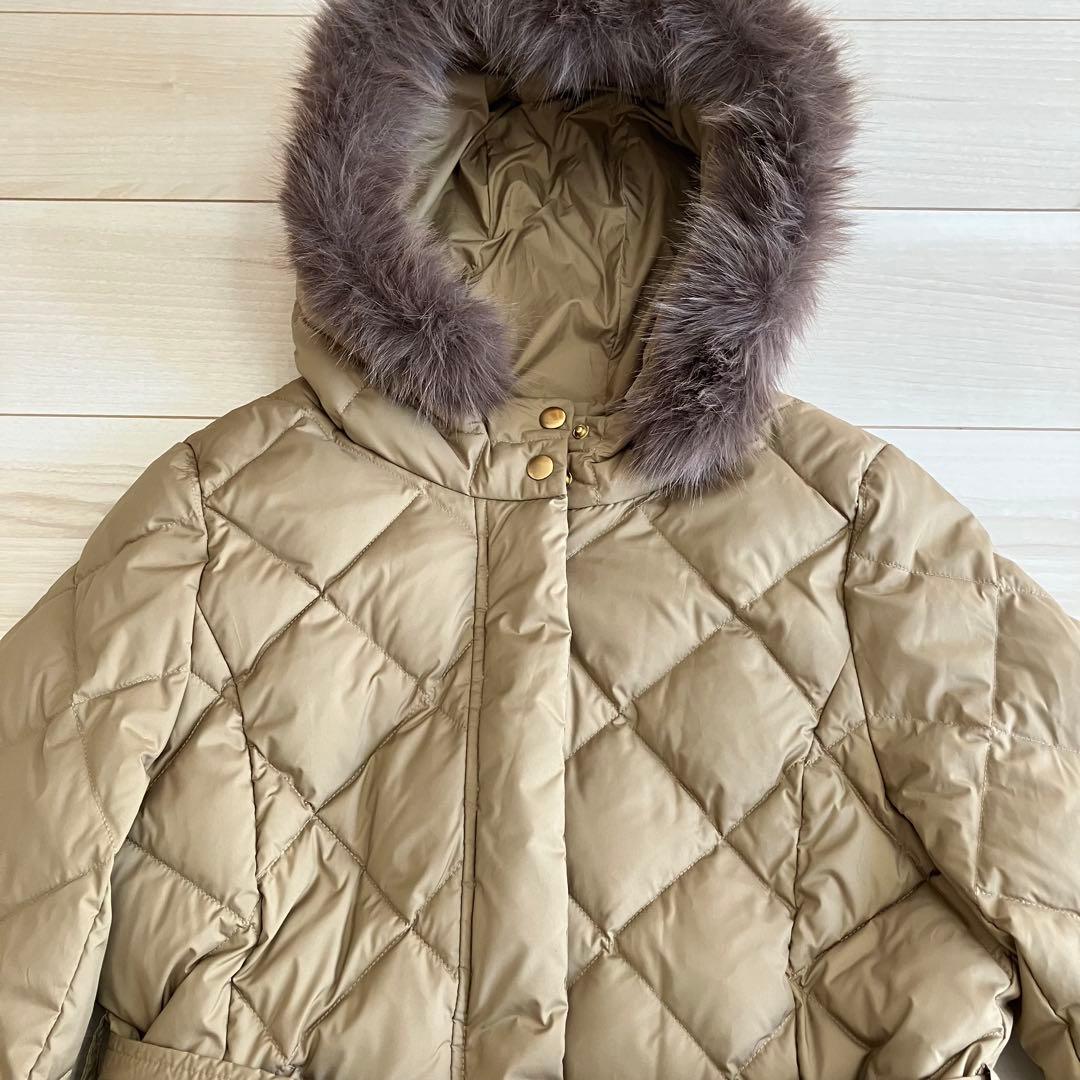 【美品】ダーマコレクション ダウンコート Aライン ウエストベルト ベージュ
