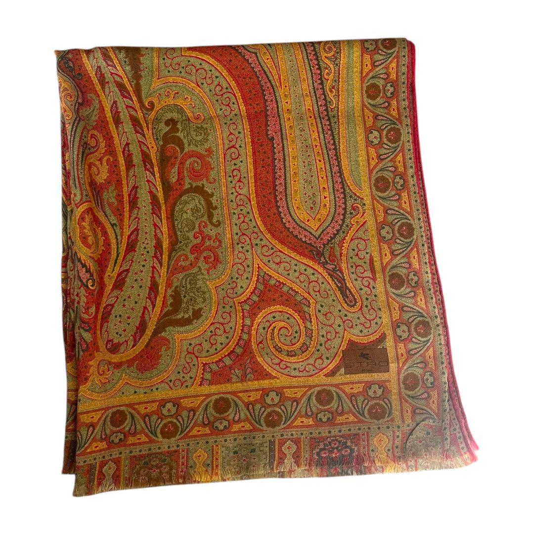 【未使用】ETRO ストール ショール 大判 ペイズリー ウール シルク