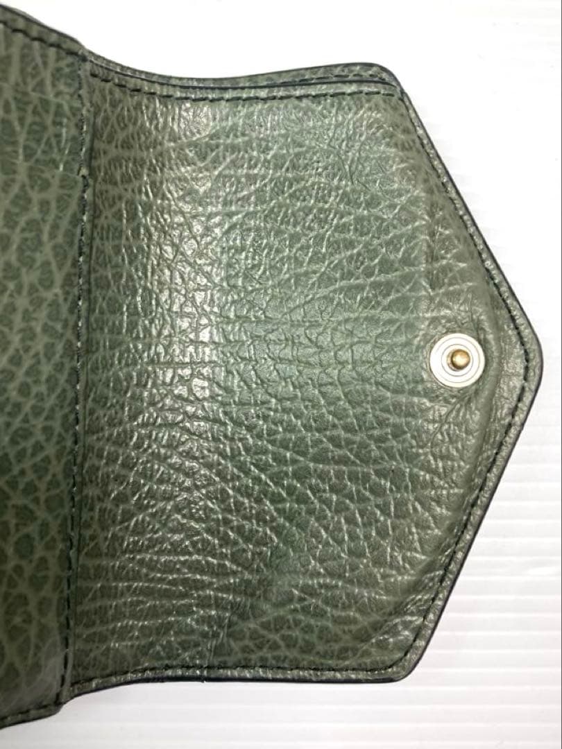 メゾン　マルジェラ　4ステッチ　レザー　三つ折り財布　グリーン系