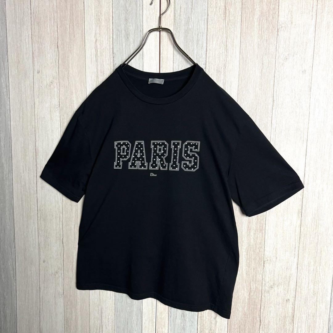 3733【希少・美品・XL】イタリア製 ディオール 刺繍センターロゴ Tシャツ