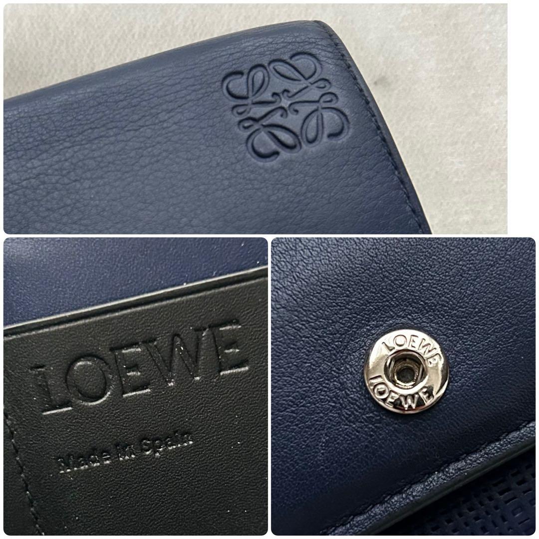 LOEWE ロエベ 三つ折り財布 折り財布 アナグラム ネイビー