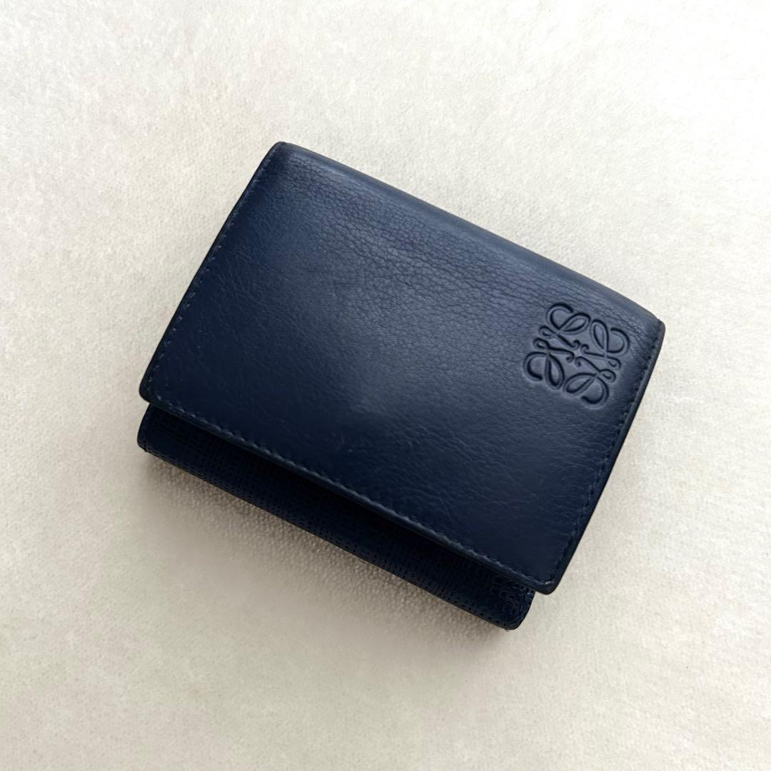 LOEWE ロエベ 三つ折り財布 折り財布 アナグラム ネイビー