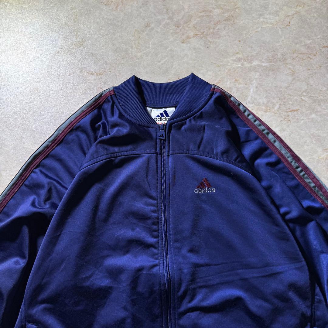 00s adidasトラックジャケット古着ネイビーバーガンディ好配色XXL美品