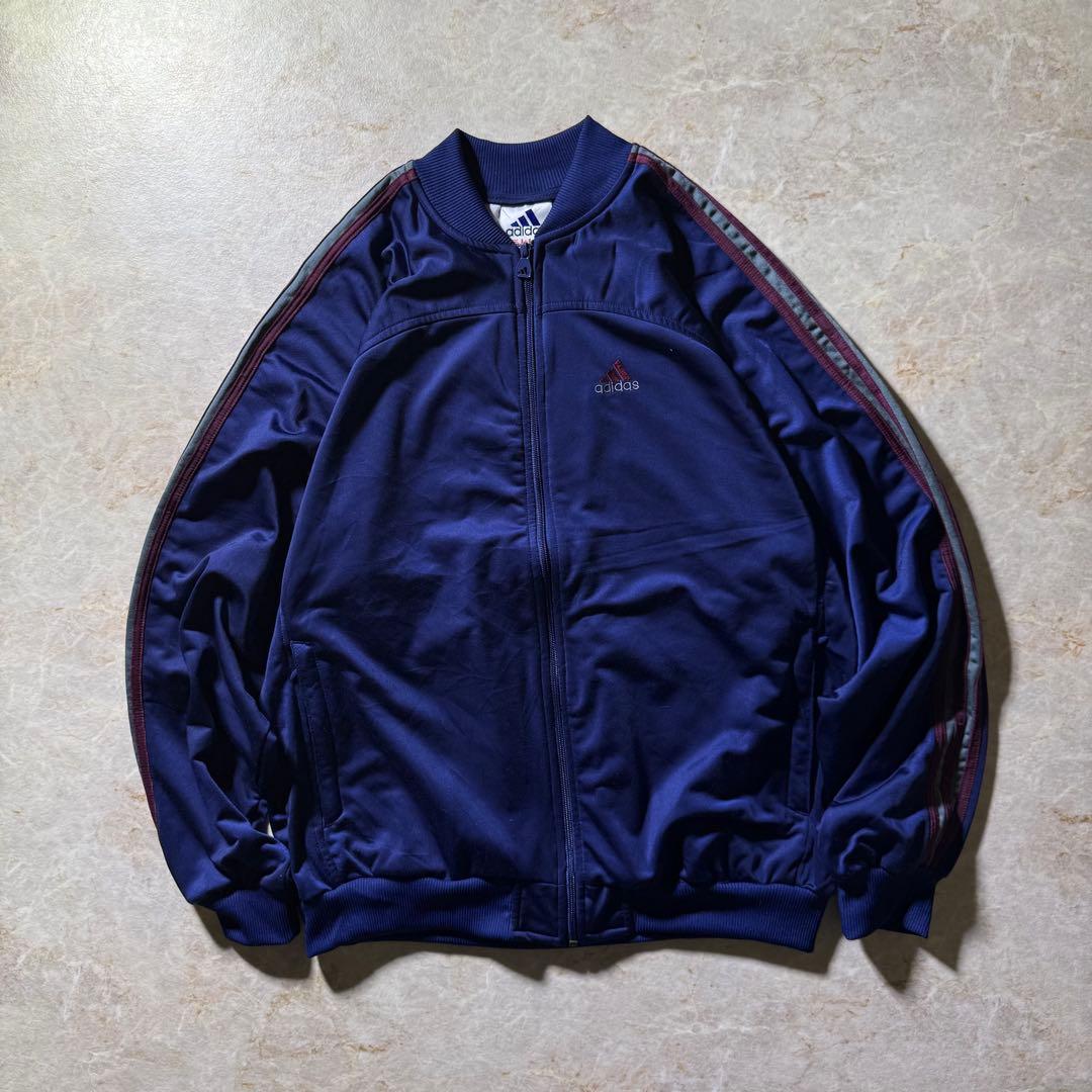 00s adidasトラックジャケット古着ネイビーバーガンディ好配色XXL美品