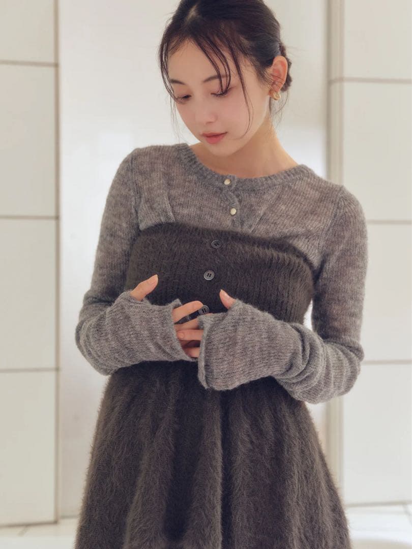 andequal wave design sheer knit グレー