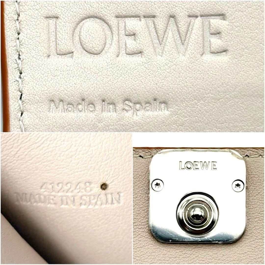 未使用◆LOEWE 三つ折り財布 アナグラム レザー グレージュ