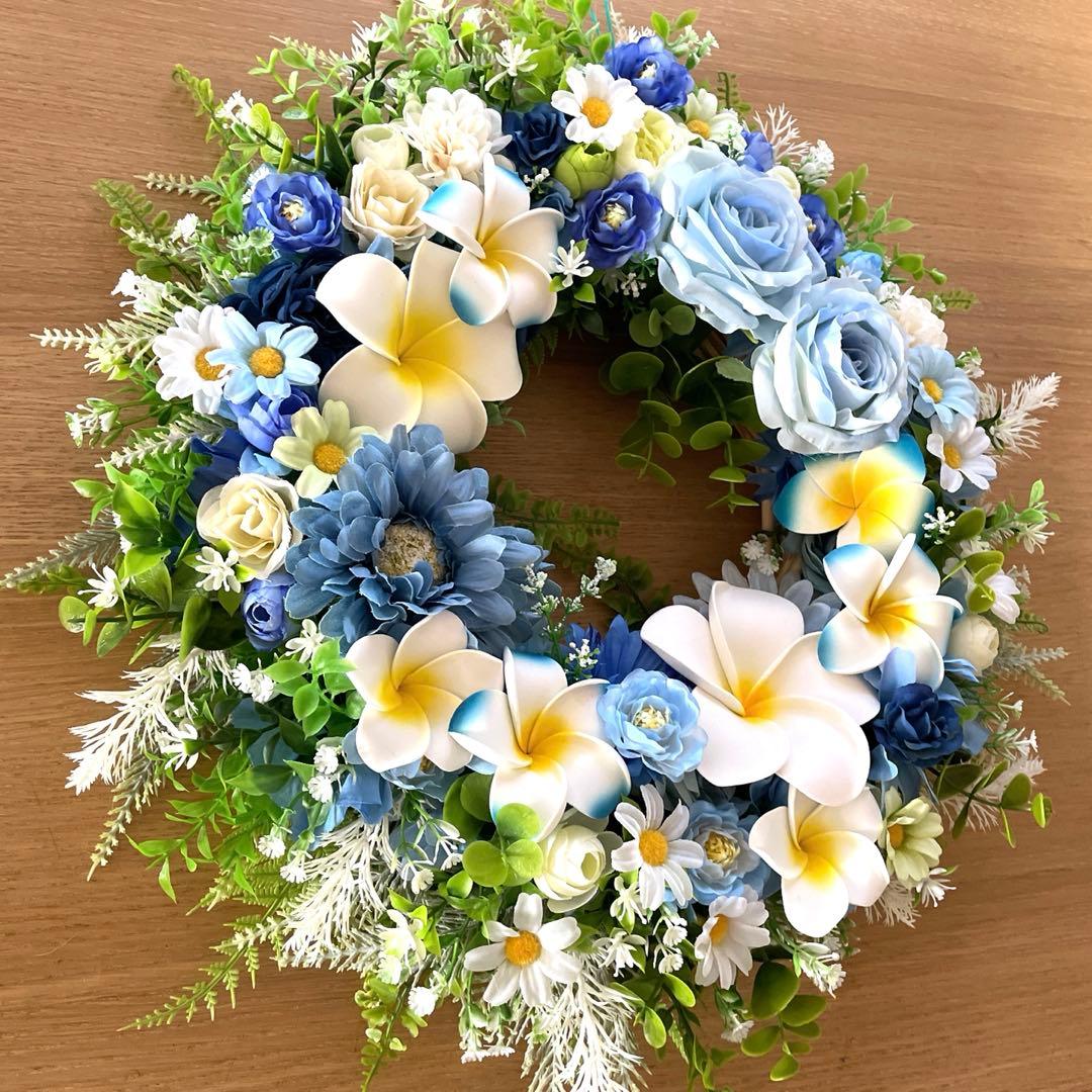 夏色アレンジ❣️プルメリアアレンジリース❣️50センチひろりん❣️