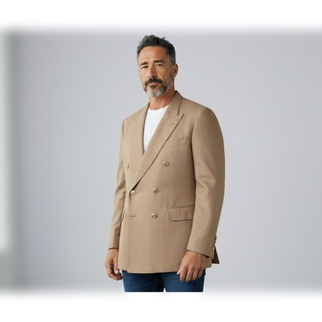 最高級 カシミヤ100%　ダンヒル　ダブルブレストジャケット　キャメル　XL