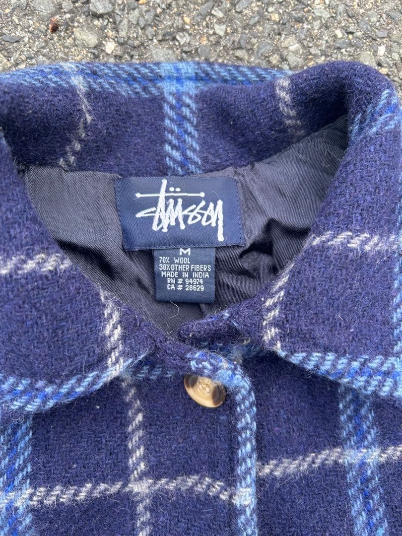 90s Old Stussy ネイビー チェック ジャケット Mネルシャツ　短丈