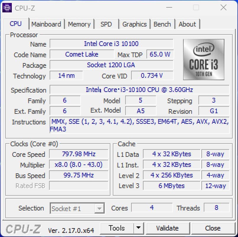 <動作確認済み> CPU Intel Core i3-10100