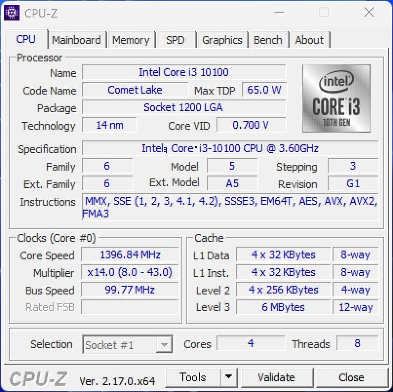 <動作確認済み> CPU Intel Core i3-10100