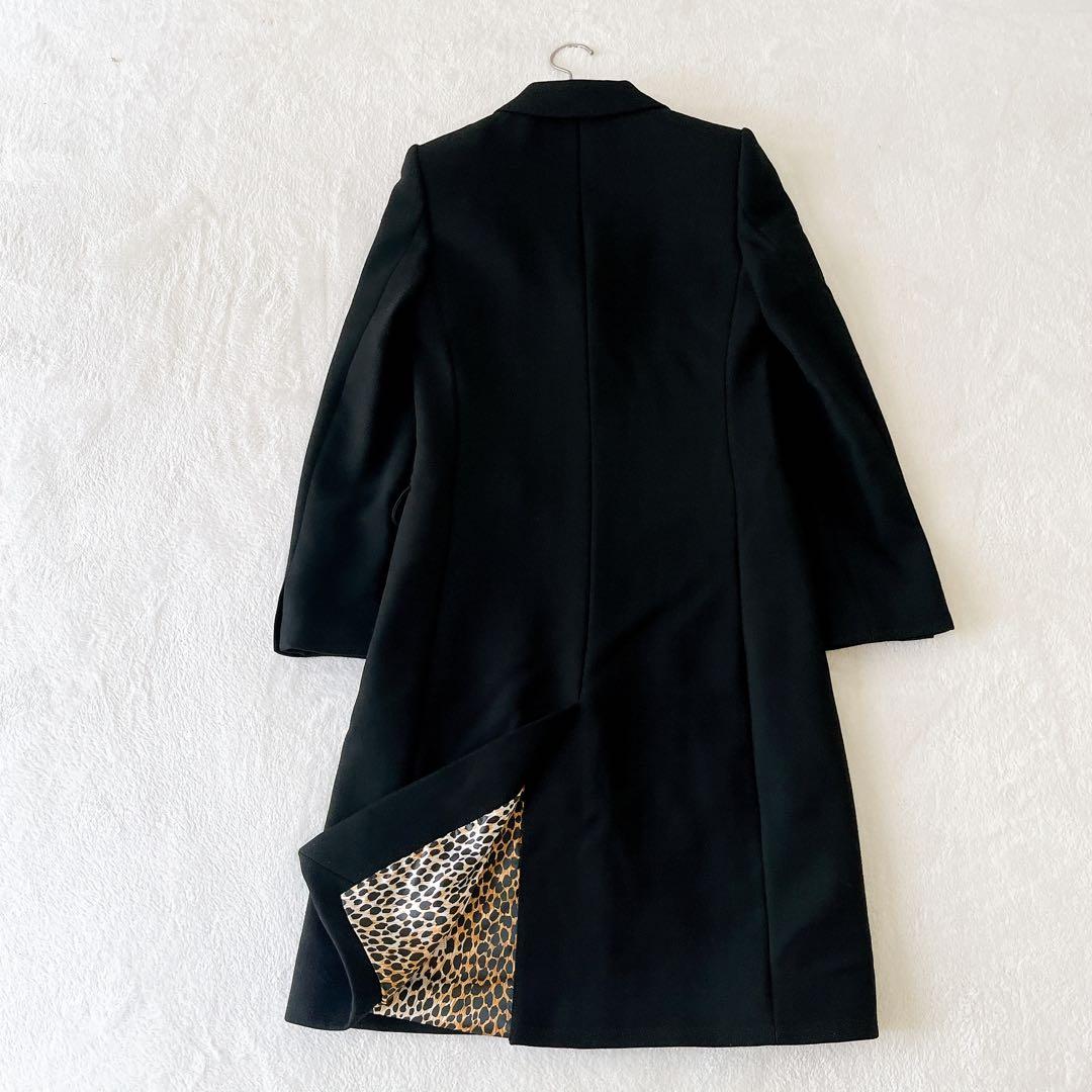 美品★DOLCE&GABBANA★裏地ヒョウ柄 ロングコート ブラックサイズ38