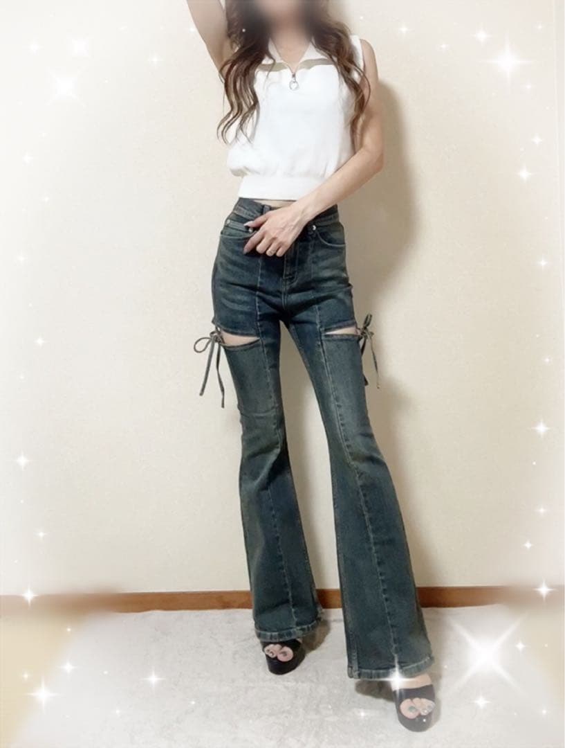 ラスト1点！RESEXXY カットアウトリボンデニムパンツ ブルー