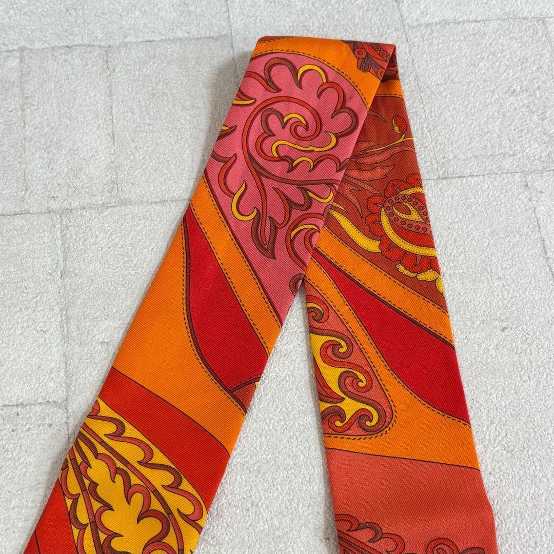 【極美品】HERMES　エルメス☆ツイリー シルクスカーフ オレンジ 833