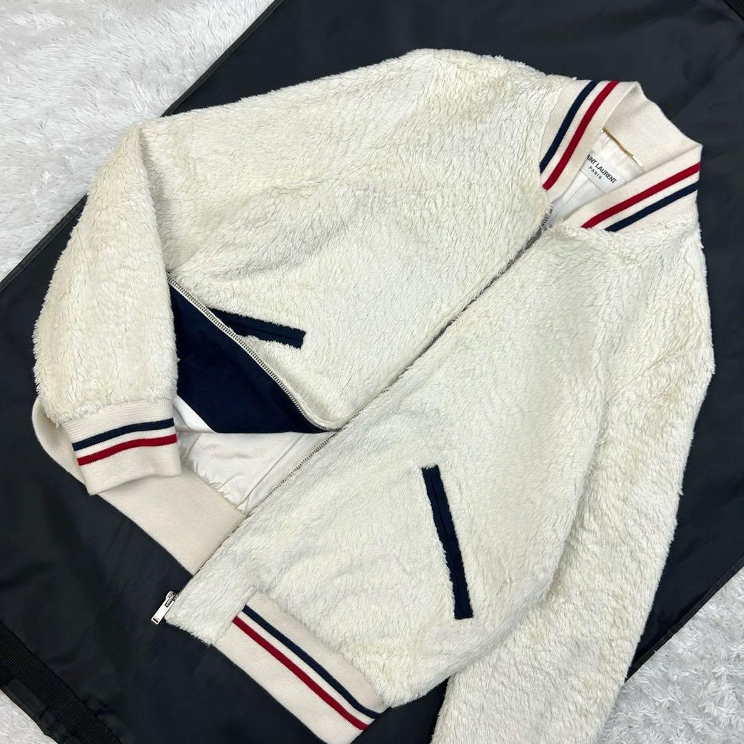 5944【美品】サンローラン‪☆リブトリコロール入りファーブルゾン 希少デザイン