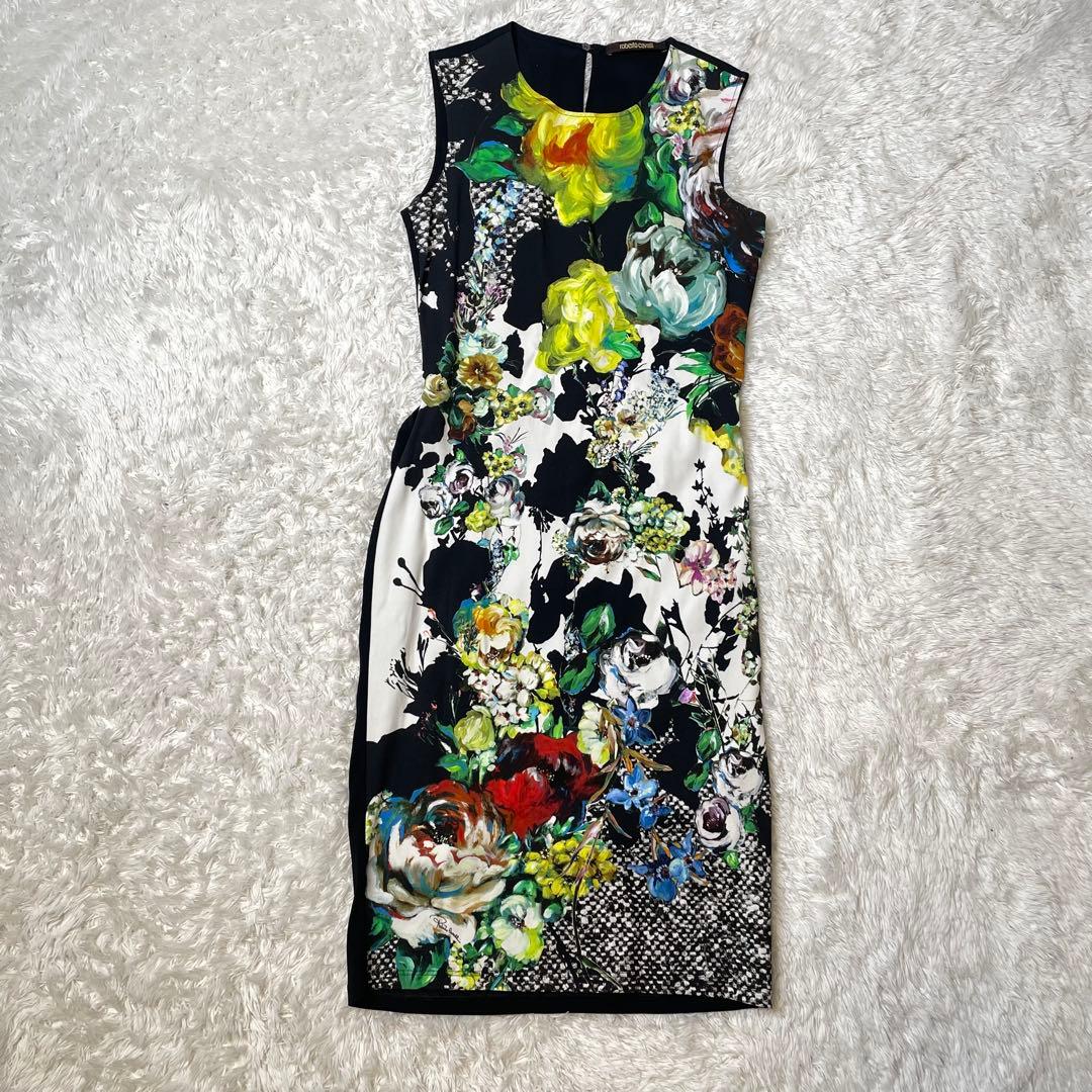 roberto cavalli フラワープリントストレッチドレス 38