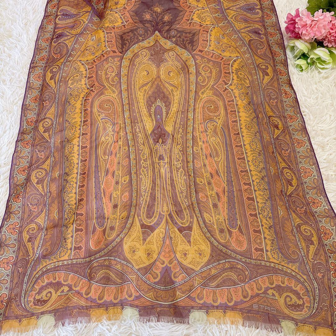 ETRO エトロ　ペイズリー柄 ストール　大判　ブラウン　パープル