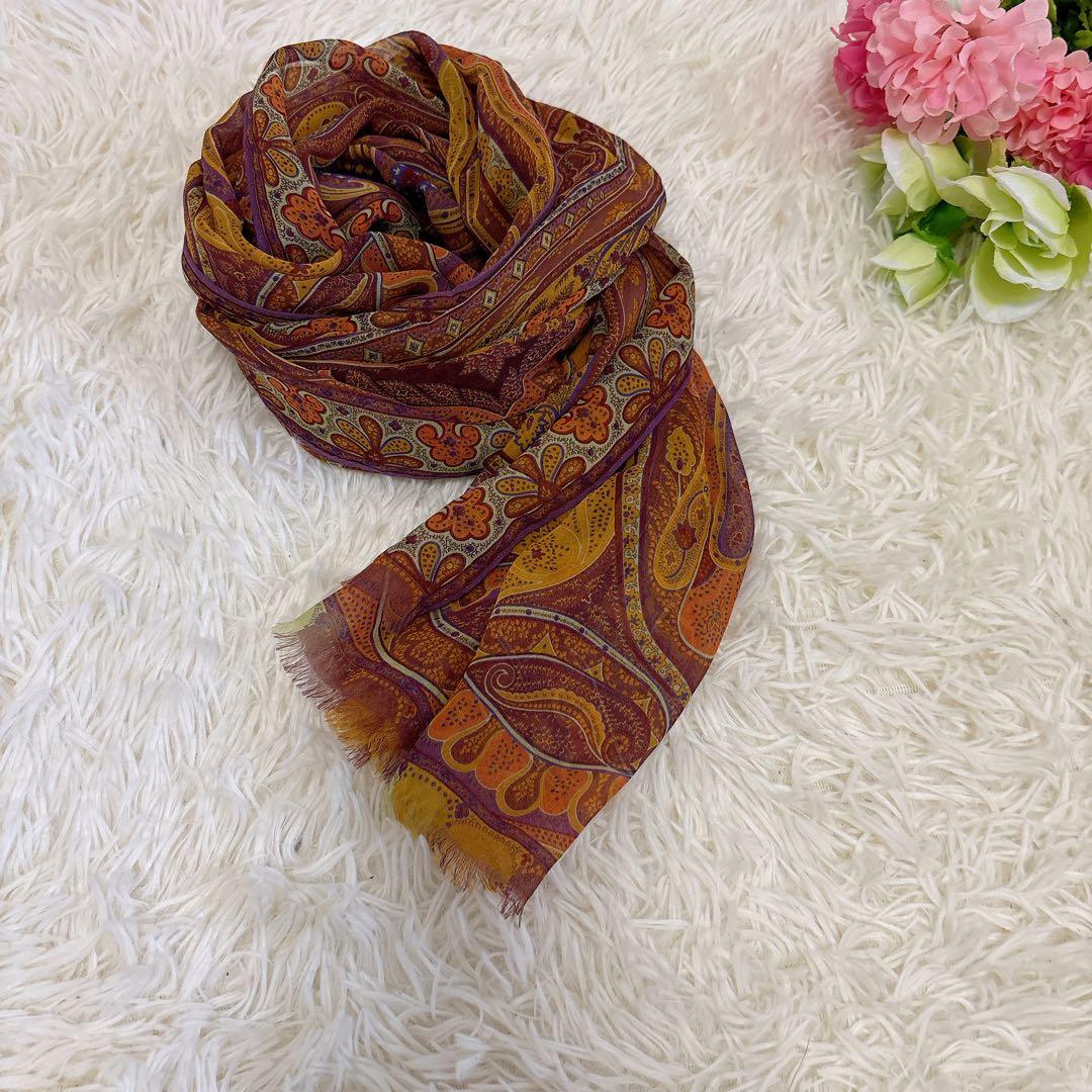 ETRO エトロ　ペイズリー柄 ストール　大判　ブラウン　パープル