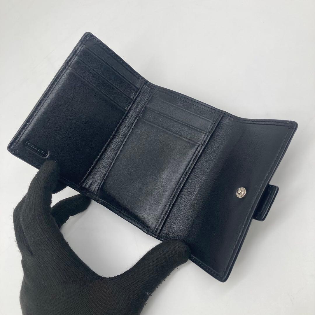 美品 COACH ソーホー 三つ折り 財布 ミニシグネチャー 黒 レディース