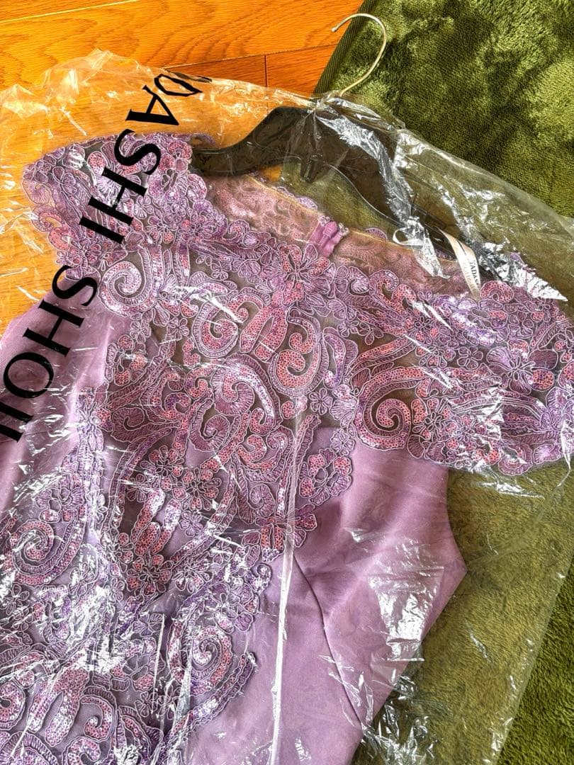 TADASHI SHOJI パープル刺繍ノースリーブワンピース