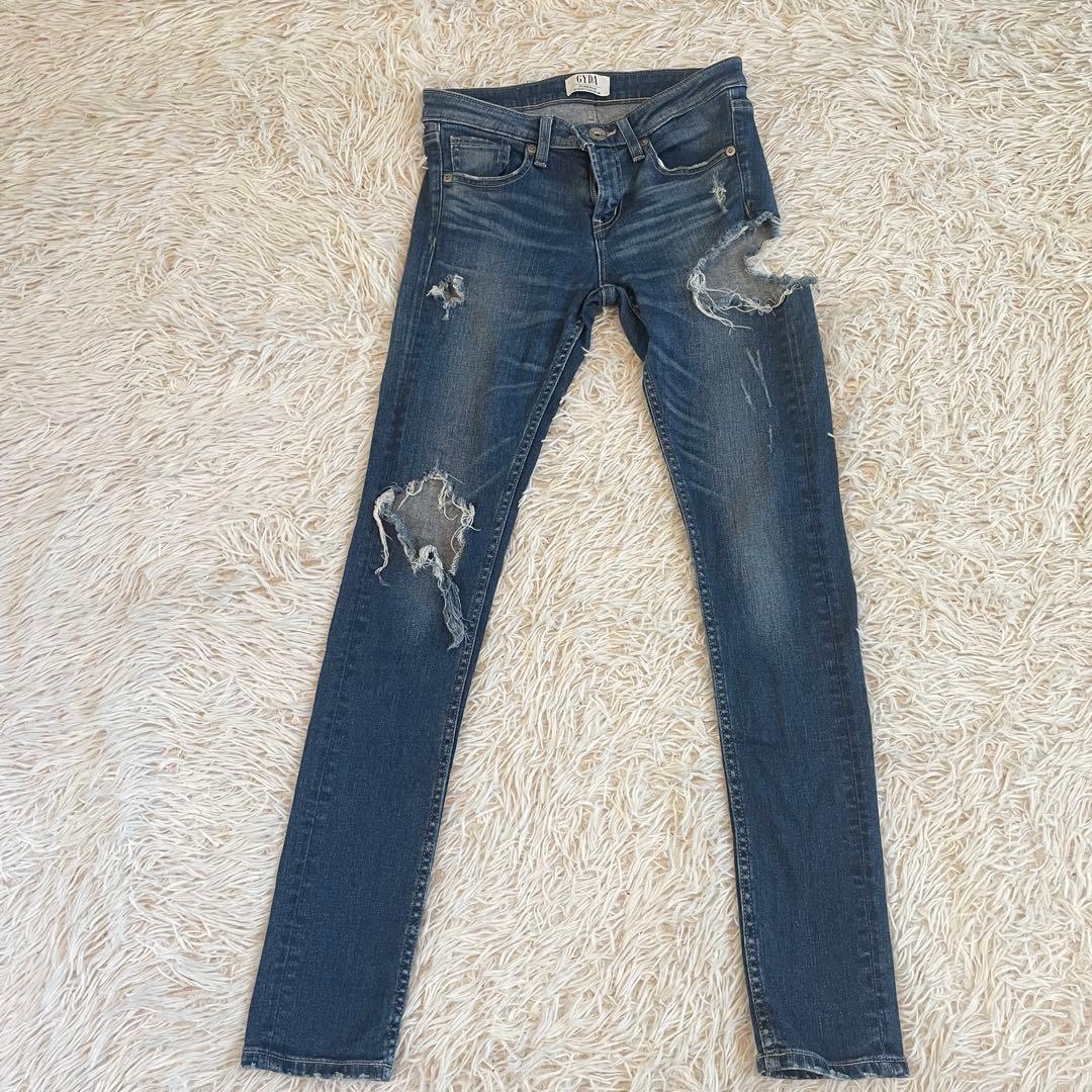 完売商品　GYDA サイドスリットデニムスキニー　ダメージ　希少　Lサイズ