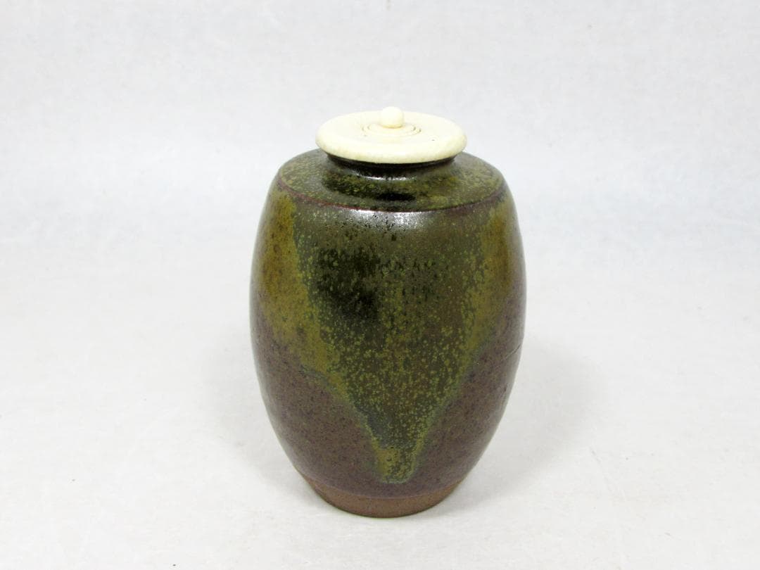 【茶道具】 丹波焼 市野信水 肩衝茶入　仕覆（薩摩間道） 信水窯 丹波茶入